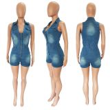 Sexy slim fit slim jumpsuit spray white sleeveless denim jumpsuit