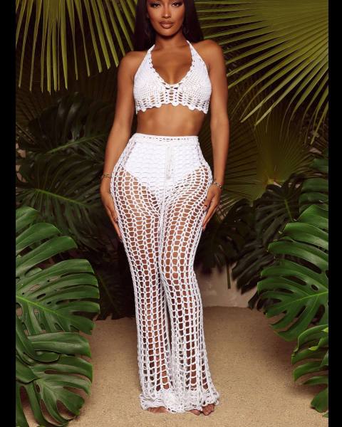 Women's Hollow Perspective Two-piece Beach Style Mesh Handmade Hook Sexy Fashion Suit