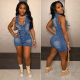 Sexy slim fit slim jumpsuit spray white sleeveless denim jumpsuit
