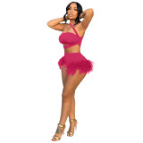 Sexy Feather Irregular Two Piece Suit