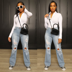 Fashionable denim loose high hip all-match jeans