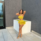 Sexy Feather Irregular Two Piece Suit