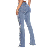 Eyelet Rope High Elastic Sexy Slim Ripped Denim Trousers