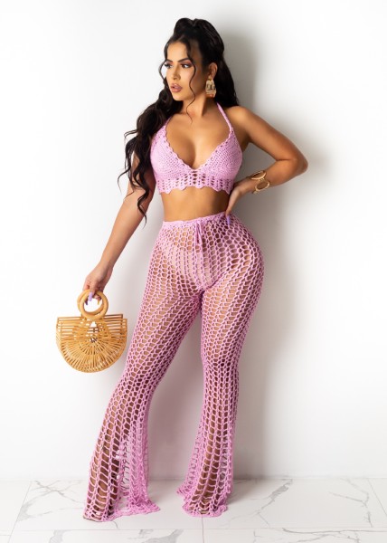 Women's Hollow Perspective Two-piece Beach Style Mesh Handmade Hook Sexy Fashion Suit