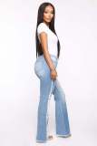 Women's Casual Pants Pack Hip Light Blue Large Size Shredded Denim Trousers