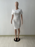 Sexy Skinny Dress Side Waist Pleated Skirt With Slant Hem