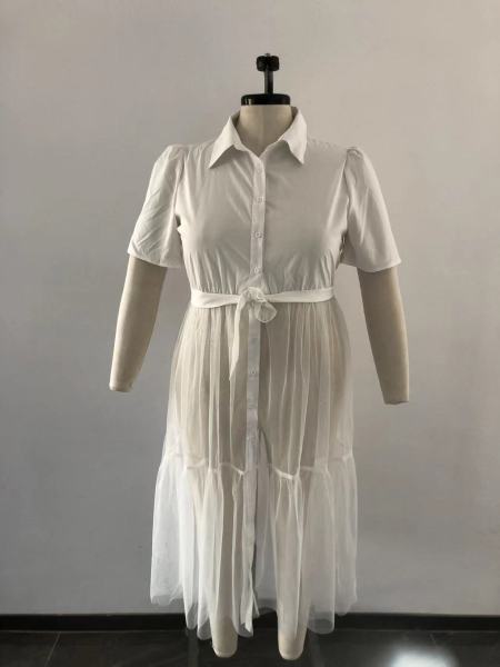 Fat Woman Plus Size Women's Chiffon Mesh Crinkle Top Casual Dress