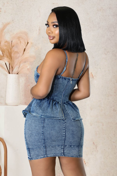 Slim fit stretch sexy zipper denim bag hip dress suspender ruffle one step skirt