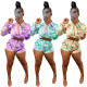 Women's High Satin Digital Print Shirt Collar Button Fashion Sexy 2 Piece Set