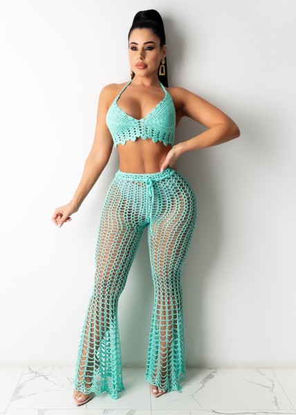 Women's Hollow Perspective Two-piece Beach Style Mesh Handmade Hook Sexy Fashion Suit