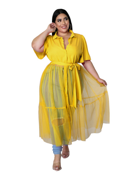 Fat Woman Plus Size Women's Chiffon Mesh Crinkle Top Casual Dress