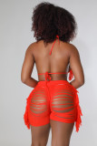 Stretch Sheer Knit Fringe Beach Shorts Cup Set