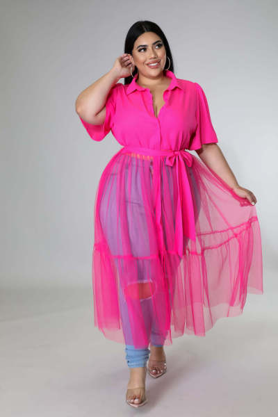 Fat Woman Plus Size Women's Chiffon Mesh Crinkle Top Casual Dress