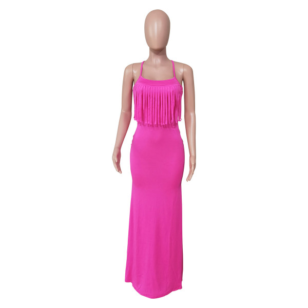 Sexy Fashion Halter Tie Backless Fringe Dress