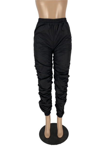 Ladies Fashion Pleated Hem Split Zipper Waterproof Casual Pants Long Pants