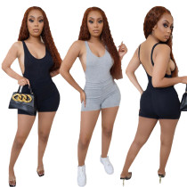 Sexy pleated deep U backless vest slim jumpsuit Sexy pleated deep U backless vest slim jumpsuit