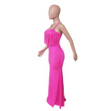Sexy Fashion Halter Tie Backless Fringe Dress