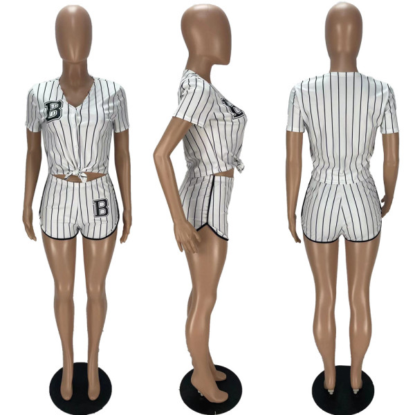 Sports Women's Striped Letter B Baseball Uniform Two Piece