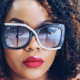 Square S-shaped diamond-studded sunglasses net red same style sunglasses fashion all-match sunglasses women