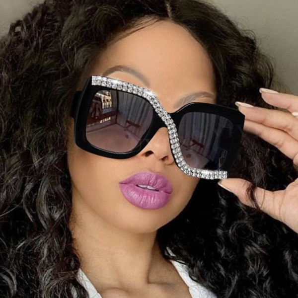 Square S-shaped diamond-studded sunglasses net red same style sunglasses fashion all-match sunglasses women