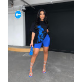 Women's Fashion Print Casual Colorblock Two Piece Suit