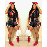 Sports Women's Striped Letter B Baseball Uniform Two Piece