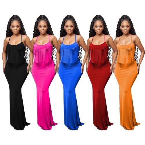Sexy Fashion Halter Tie Backless Fringe Dress