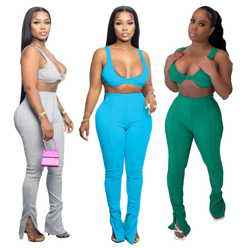 Women's High Quality Fabric Tank Top Trousers Two Piece Set