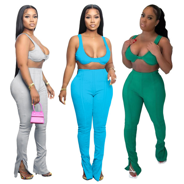 Women's High Quality Fabric Tank Top Trousers Two Piece Set