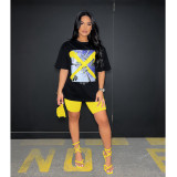 Women's Fashion Print Casual Colorblock Two Piece Suit