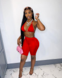 Fashionable and simple solid color halter two-piece suit