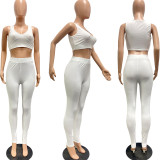 Ladies Sexy Navel Deep V Solid Color Slim Fit Sleeveless Two-piece Suit