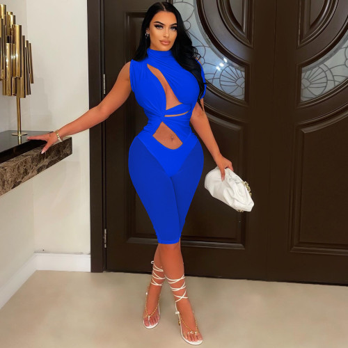 Women's Fashion Excellent Turtleneck Hollow Mesh Panel Jumpsuit