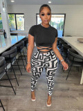Ladies Fashion Print Pants Short Sleeve Two Piece Casual Suit