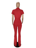 Women's Shirt Collar Breasted Wide Leg Jumpsuit Belted