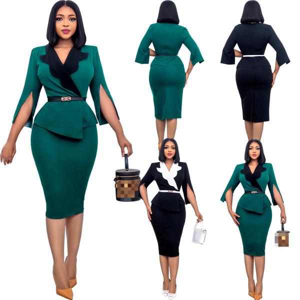 Fashion formal suit collar seven-split sleeve hip dress (without belt)