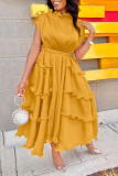 Women's Layered Fish Silk Trim Sleeveless Long Dress