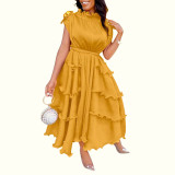 Women's Layered Fish Silk Trim Sleeveless Long Dress
