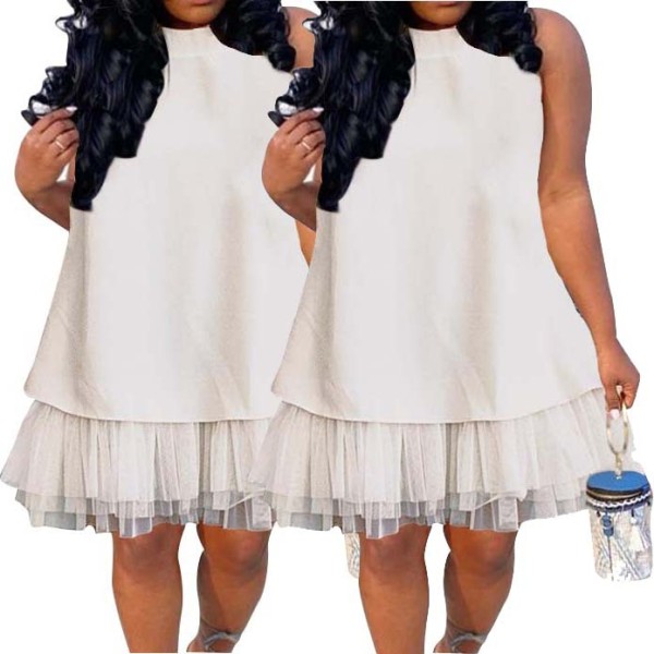 Loose mesh hem sleeveless maxi dress with lining