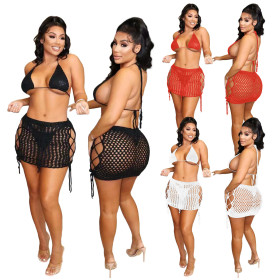 Women's Fashion Hook Knit Wrap Breast Sexy Skirt Suit