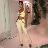 vest cutout thread button trousers two-piece set