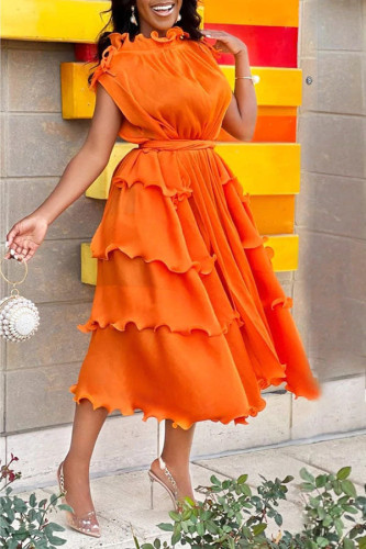 Women's Layered Fish Silk Trim Sleeveless Long Dress