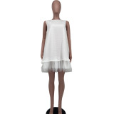Loose mesh hem sleeveless maxi dress with lining