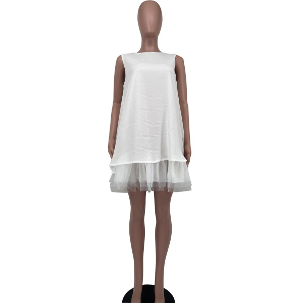 Loose mesh hem sleeveless maxi dress with lining