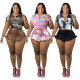 Printed hip-hop T-shirt cute tassel fringe pants two-piece set