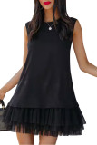 Loose mesh hem sleeveless maxi dress with lining