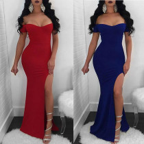 Sexy one-shoulder solid color high slit mermaid skirt Sexy one-shoulder solid color high slit mermaid skirt