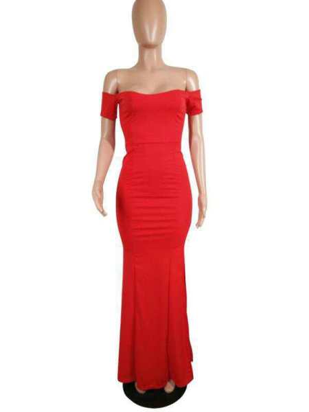 Sexy one-shoulder solid color high slit mermaid skirt