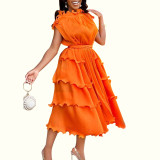 Women's Layered Fish Silk Trim Sleeveless Long Dress