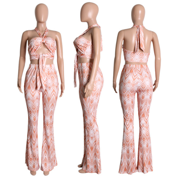 Holiday Wrap Straight Pants Thread Print Two-Piece Set
